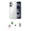 MARSİLYAN™- iPhone 16 Plus Kılıf Yörünge Form - Siyah Bilvis 3D Cam Ekran Koruyucu + Raze Metal Kamera Lens - PE