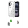 MARSİLYAN™- iPhone 16 Plus Kılıf Yörünge Form - Siyah Bilvis 3D Cam Ekran Koruyucu + Siyah Raze Metal Kamera Lens