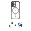 MARSİLYAN™- iPhone 16 Plus Kılıf Zirve Doku Prime - Siyah 3D Antistatik Cam Ekran Koruyucu + Raze Metal Kamera Lens - BZ