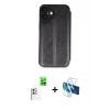 MARSİLYAN™- iPhone 16 Plus Kılıf Zirve Yansıma Serisi - Siyah 3D Antistatik Cam Ekran Koruyucu + Raze Metal Kamera Lens - BZ