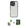 MARSİLYAN™- iPhone 16 Pro Kılıf Ahenk Çizgi Serisi - Şeffaf 360 Full Body Arka Koruyucu + Çöl Titanyum Raze Metal Kamera Lens