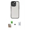 MARSİLYAN™- iPhone 16 Pro Kılıf Ahenk Çizgi Serisi - Siyah Bilvis 0.18mm Plus Cam Ekran Koruyucu + Raze Metal Kamera Lens - CLTM