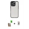 MARSİLYAN™- iPhone 16 Pro Kılıf Ahenk Çizgi Serisi - Siyah Bilvis 3D Cam Ekran Koruyucu + Çöl Titanyum Raze Metal Kamera Lens