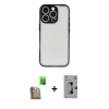 MARSİLYAN™- iPhone 16 Pro Kılıf Ahenk Çizgi Serisi - Siyah Bilvis 3D Mat Cam Ekran Koruyucu + Çöl Titanyum Raze Metal Kamera Lens