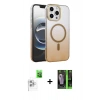 MARSİLYAN™- iPhone 16 Pro Kılıf Ahenk Doku Özel Seri - Şeffaf 360 Full Body Arka Koruyucu + Raze Metal Kamera Lens - BZ