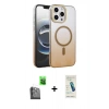 MARSİLYAN™- iPhone 16 Pro Kılıf Ahenk Doku Özel Seri - Şeffaf Pasifik Cam Ekran Koruyucu + Raze Metal Kamera Lens - SH