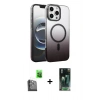 MARSİLYAN™- iPhone 16 Pro Kılıf Ahenk Doku Özel Seri - Siyah 360 Mat Full Body Arka Koruyucu + Raze Metal Kamera Lens - SH