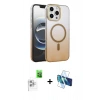 MARSİLYAN™- iPhone 16 Pro Kılıf Ahenk Doku Özel Seri - Siyah 3D Antistatik Cam Ekran Koruyucu + Raze Metal Kamera Lens - BZ