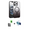 MARSİLYAN™- iPhone 16 Pro Kılıf Ahenk Doku Özel Seri - Siyah 3D Antistatik Cam Ekran Koruyucu + Raze Metal Kamera Lens - SH