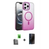 MARSİLYAN™- iPhone 16 Pro Kılıf Ahenk Doku Özel Seri - Siyah 3D Antistatik Hayalet Cam Ekran Koruyucu + Raze Metal Kamera Lens - SH