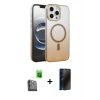 MARSİLYAN™- iPhone 16 Pro Kılıf Ahenk Doku Özel Seri - Siyah 3D Antistatik Hayalet Cam Ekran Koruyucu + Raze Metal Kamera Lens - SH