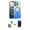 MARSİLYAN™- iPhone 16 Pro Kılıf Ahenk Doku Özel Seri - Siyah 3D Antistatik Hayalet Cam Ekran Koruyucu + Siyah Raze Metal Kamera Lens