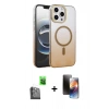 MARSİLYAN™- iPhone 16 Pro Kılıf Ahenk Doku Özel Seri - Siyah 3D Antistatik Mat Seramik Nano Ekran Koruyucu + Raze Metal Kamera Lens - SH