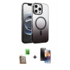 MARSİLYAN™- iPhone 16 Pro Kılıf Ahenk Doku Özel Seri - Siyah 3D Antistatik Mat Seramik Nano Ekran Koruyucu + Raze Metal Kamera Lens - CLTM