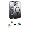 MARSİLYAN™- iPhone 16 Pro Kılıf Ahenk Doku Özel Seri - Siyah 3D Antistatik Seramik Nano Ekran Koruyucu + Raze Metal Kamera Lens - BZ