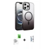 MARSİLYAN™- iPhone 16 Pro Kılıf Ahenk Doku Özel Seri - Siyah Bilvis 0.18mm Plus Cam Ekran Koruyucu + Raze Metal Kamera Lens - BZ
