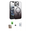 MARSİLYAN™- iPhone 16 Pro Kılıf Ahenk Doku Özel Seri - Siyah Bilvis 0.18mm Plus Cam Ekran Koruyucu + Raze Metal Kamera Lens - CLTM