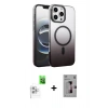 MARSİLYAN™- iPhone 16 Pro Kılıf Ahenk Doku Özel Seri - Siyah Bilvis 3D Mat Cam Ekran Koruyucu + Raze Metal Kamera Lens - BZ