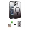 MARSİLYAN™- iPhone 16 Pro Kılıf Ahenk Doku Özel Seri - Siyah Bilvis 3D Mat Cam Ekran Koruyucu + Çöl Titanyum Raze Metal Kamera Lens