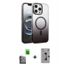 MARSİLYAN™- iPhone 16 Pro Kılıf Ahenk Doku Özel Seri - Siyah Bilvis 3D Mat Cam Ekran Koruyucu + Raze Metal Kamera Lens - SH