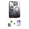 MARSİLYAN™- iPhone 16 Pro Kılıf Ahenk Doku Özel Seri - Siyah Bilvis 5in1 3D Magic Cam Ekran Koruyucu + Raze Metal Kamera Lens - SH