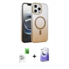 MARSİLYAN™- iPhone 16 Pro Kılıf Ahenk Doku Özel Seri - Siyah Bilvis 5in1 5D Magic Hayalet Cam Ekran Koruyucu + Raze Metal Kamera Lens - BZ