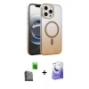 MARSİLYAN™- iPhone 16 Pro Kılıf Ahenk Doku Özel Seri - Siyah Bilvis 5in1 5D Magic Hayalet Cam Ekran Koruyucu + Raze Metal Kamera Lens - SH