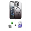 MARSİLYAN™- iPhone 16 Pro Kılıf Ahenk Doku Özel Seri - Siyah Bilvis 5in1 5D Magic Hayalet Cam Ekran Koruyucu + Raze Metal Kamera Lens - SH