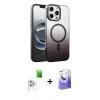 MARSİLYAN™- iPhone 16 Pro Kılıf Ahenk Doku Özel Seri - Siyah Bilvis 5in1 5D Magic Hayalet Cam Ekran Koruyucu + Raze Metal Kamera Lens - BZ