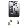 MARSİLYAN™- iPhone 16 Pro Kılıf Ahenk Doku Özel Seri - Siyah Bilvis Hayalet Cam Ekran Koruyucu + Raze Metal Kamera Lens - CLTM