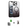 MARSİLYAN™- iPhone 16 Pro Kılıf Ahenk Doku Özel Seri - Siyah Bilvis Hayalet Cam Ekran Koruyucu + Raze Metal Kamera Lens - SH