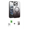 MARSİLYAN™- iPhone 16 Pro Kılıf Ahenk Doku Özel Seri - Siyah Bilvis Hayalet Cam Ekran Koruyucu + Raze Metal Kamera Lens - BZ