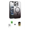 MARSİLYAN™- iPhone 16 Pro Kılıf Ahenk Doku Özel Seri - Siyah Buffer Cam Ekran Koruyucu + Raze Metal Kamera Lens - BZ