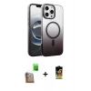 MARSİLYAN™- iPhone 16 Pro Kılıf Ahenk Doku Özel Seri - Siyah Buffer Cam Ekran Koruyucu + Raze Metal Kamera Lens - CLTM
