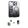 MARSİLYAN™- iPhone 16 Pro Kılıf Ahenk Doku Özel Seri - Siyah Buffer Hayalet Cam Ekran Koruyucu + Siyah Raze Metal Kamera Lens