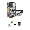 MARSİLYAN™- iPhone 16 Pro Kılıf Ahenk Klasik - Siyah Buffer Hayalet Cam Ekran Koruyucu + Beyaz Raze Metal Kamera Lens