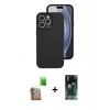 MARSİLYAN™- iPhone 16 Pro Kılıf Ahenk Serisi - Siyah 360 Mat Full Body Arka Koruyucu + Raze Metal Kamera Lens - CLTM
