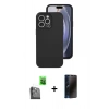 MARSİLYAN™- iPhone 16 Pro Kılıf Ahenk Serisi - Siyah 3D Antistatik Hayalet Cam Ekran Koruyucu + Raze Metal Kamera Lens - SH