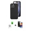 MARSİLYAN™- iPhone 16 Pro Kılıf Ahenk Serisi - Siyah 3D Antistatik Mat Seramik Nano Ekran Koruyucu + Raze Metal Kamera Lens - BZ