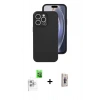 MARSİLYAN™- iPhone 16 Pro Kılıf Ahenk Serisi - Siyah Bilvis 3D Cam Ekran Koruyucu + Raze Metal Kamera Lens - BZ