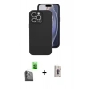 MARSİLYAN™- iPhone 16 Pro Kılıf Ahenk Serisi - Siyah Bilvis 3D Cam Ekran Koruyucu + Raze Metal Kamera Lens - SH