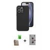 MARSİLYAN™- iPhone 16 Pro Kılıf Ahenk Serisi - Siyah Bilvis 3D Mat Cam Ekran Koruyucu + Raze Metal Kamera Lens - CLTM