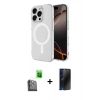 MARSİLYAN™- iPhone 16 Pro Kılıf Ahenk Yansıma Prime - Siyah 3D Antistatik Hayalet Cam Ekran Koruyucu + Raze Metal Kamera Lens - SH