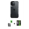 MARSİLYAN™- iPhone 16 Pro Kılıf Akış Çizgi Koleksiyonu - Şeffaf 360 Full Body Arka Koruyucu + Siyah Raze Metal Kamera Lens