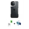 MARSİLYAN™- iPhone 16 Pro Kılıf Akış Çizgi Koleksiyonu - Siyah 3D Antistatik Cam Ekran Koruyucu + Raze Metal Kamera Lens - BZ