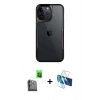 MARSİLYAN™- iPhone 16 Pro Kılıf Akış Çizgi Koleksiyonu - Siyah 3D Antistatik Cam Ekran Koruyucu + Siyah Raze Metal Kamera Lens