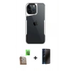 MARSİLYAN™- iPhone 16 Pro Kılıf Akış Çizgi Koleksiyonu - Siyah 3D Antistatik Hayalet Cam Ekran Koruyucu + Raze Metal Kamera Lens - CLTM