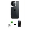 MARSİLYAN™- iPhone 16 Pro Kılıf Akış Çizgi Koleksiyonu - Siyah 3D Antistatik Hayalet Cam Ekran Koruyucu + Raze Metal Kamera Lens - BZ