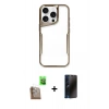 MARSİLYAN™- iPhone 16 Pro Kılıf Akış Çizgi Koleksiyonu - Siyah 3D Antistatik Hayalet Cam Ekran Koruyucu + Raze Metal Kamera Lens - CLTM