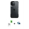 MARSİLYAN™- iPhone 16 Pro Kılıf Akış Çizgi Koleksiyonu - Siyah 3D Antistatik Seramik Nano Ekran Koruyucu + Raze Metal Kamera Lens - BZ
